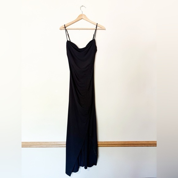 Zara Black Draped Strappy Ruched Midi Dress | Size Small Blogger Favorite - Picture 3 of 13